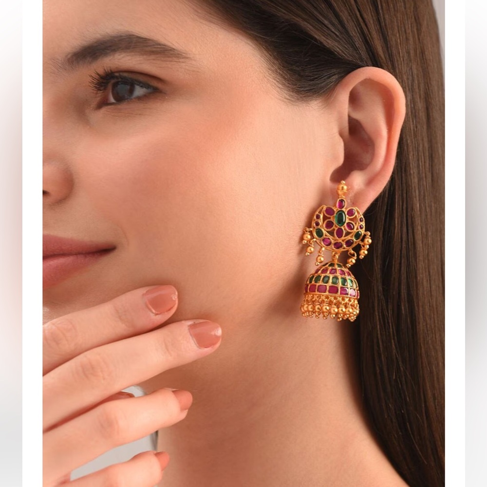 Jaypore Women Gold Push Back Brass Jhumki